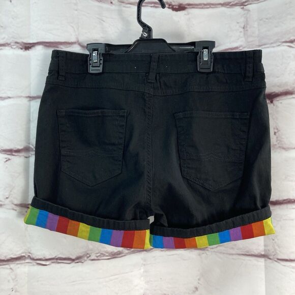 Pride Bunny Mens Size 34 Flip Cuff Shorts LGBTQ+ Chino Rainbow Accent Black Zip - Picture 2 of 9